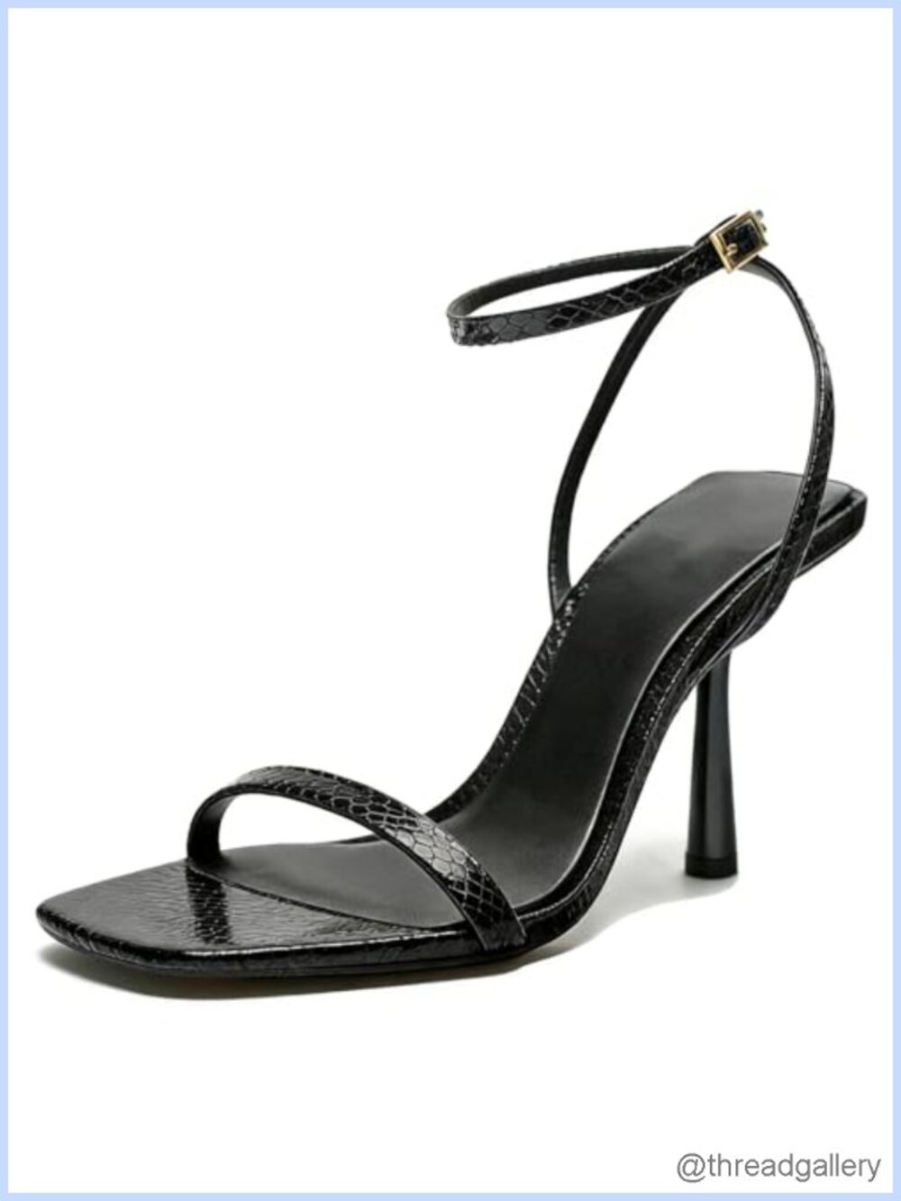 Women's Faux Leather Stiletto Heeled Sandals Square Toe Ankle Strap Party